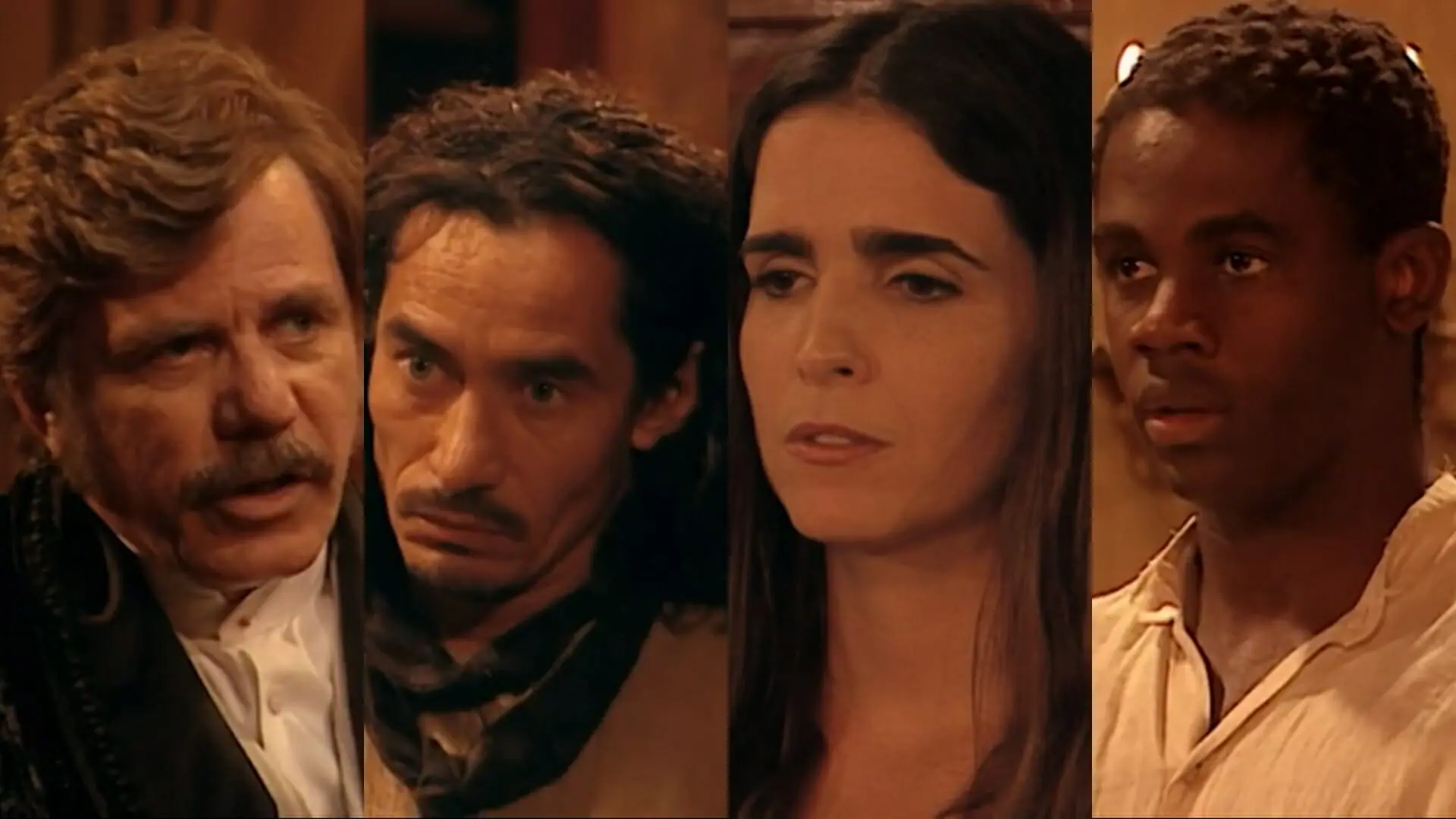 Henrique Sobral (Chico Diaz), Henrique Sobral (Reginaldo Faria), Ester (Malu Mader) e Jesus (Sérgio Menezes) de Força de Um Desejo