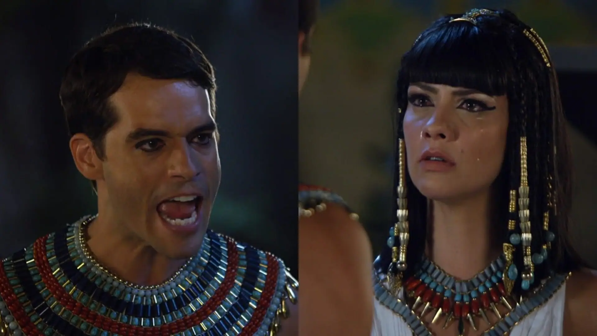 Moisés (Guilherme Winter) e Nefertari (Camila Rodrigues) de Os Dez Mandamentos