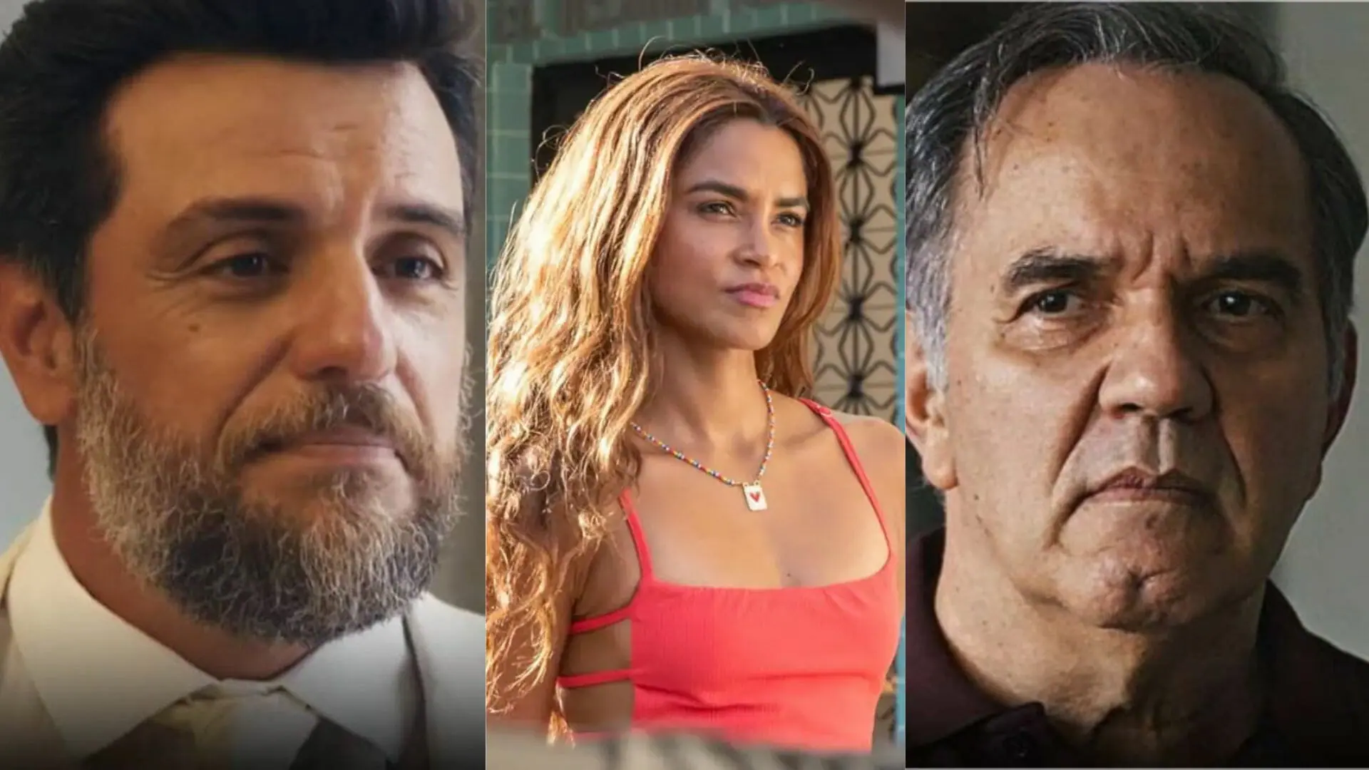 Moretti (Rodrigo Lombardi), Brisa (Lucy Alves) e Guerra (Humberto Martins) em Travessia