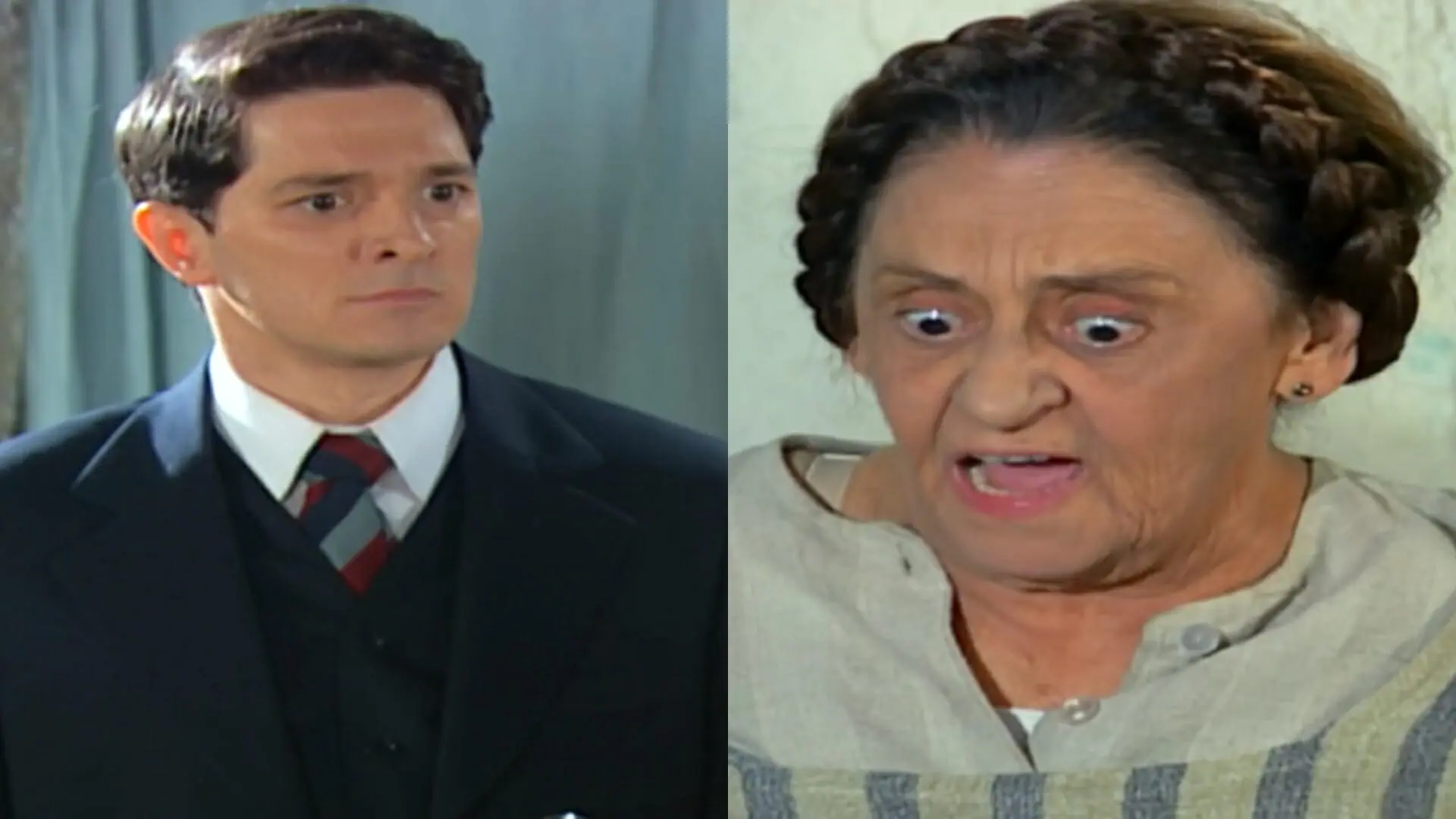Paulo (Guilherme Piva) e Carmen (Laura Cardoso) de Chocolate com Pimenta