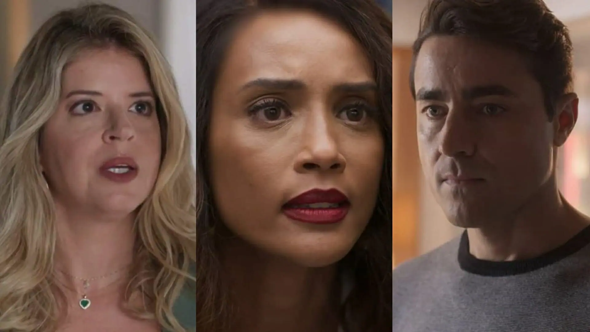 Rebeca (Mariana Santos), Clarice (Taís Araujo) e Danilo (Ricardo Pereira) de Cara e Coragem