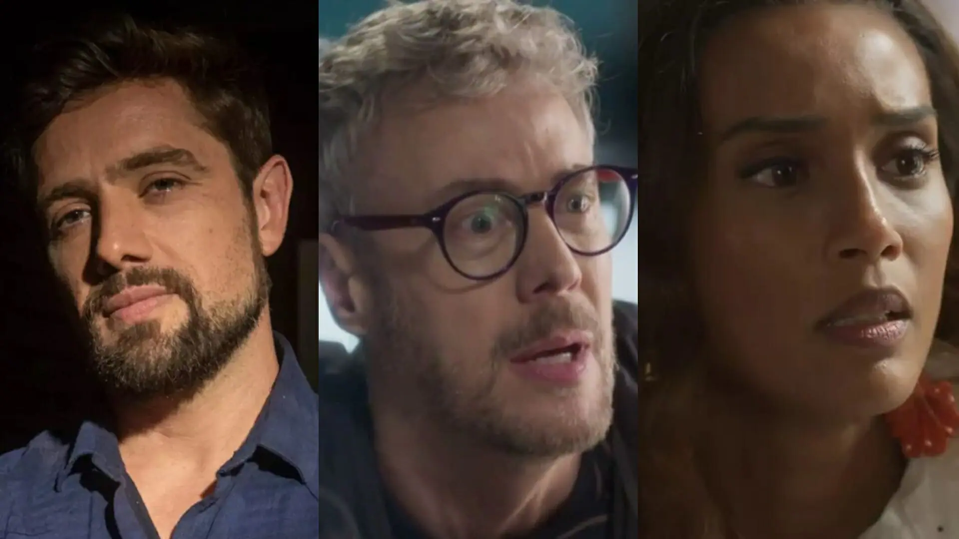 Rômulo (Rafael Cardoso), Jonathan (Guilherme Weber) e Clarice (Taís Araujo) de Cara e Coragem