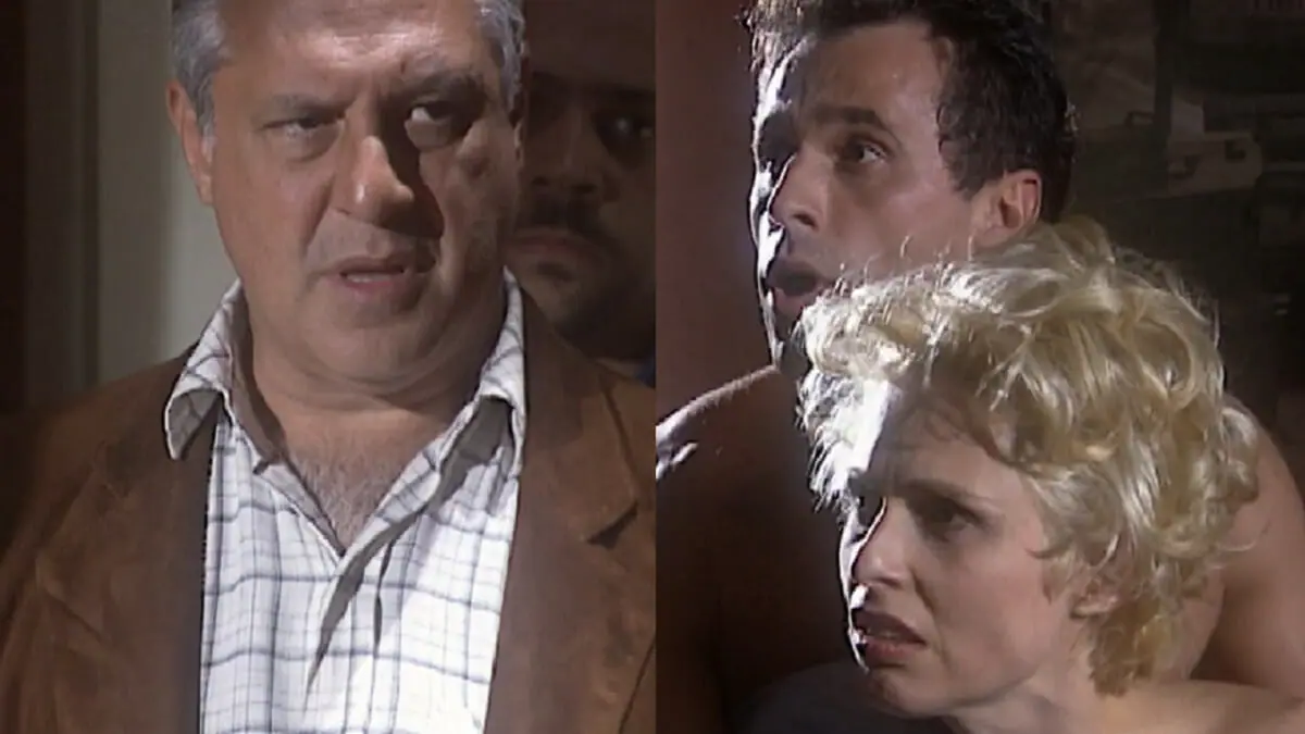 Bruno (Antonio Fagundes), Léia (Silvia Pfeiffer) e Ralf (Oscar Magrini) de O Rei do Gado