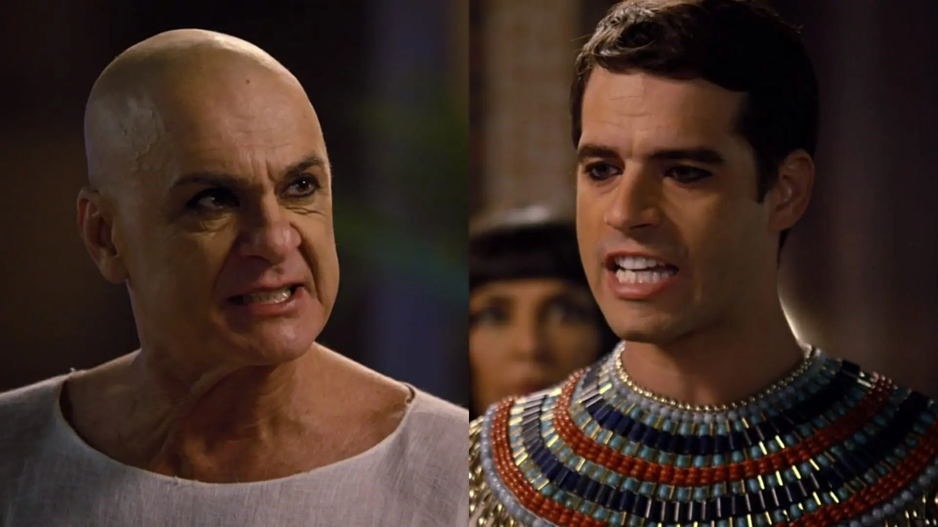 Seti (Zé Carlos Machado) e Moisés (Guilherme Winter) de Os Dez Mandamentos