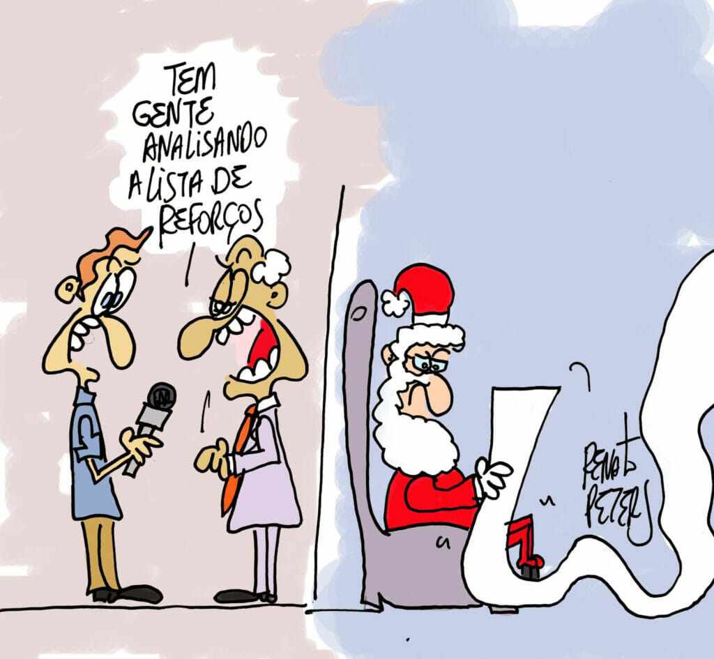 Charge "Lista de Reforços", de Renato Peters