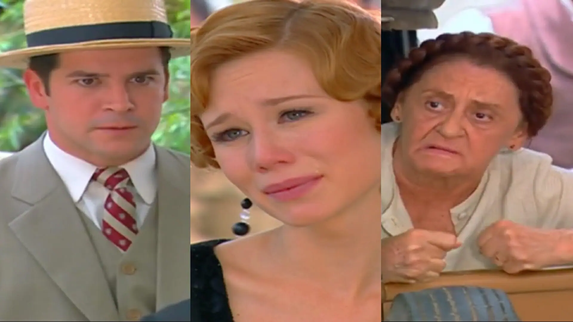Danilo (Murilo Benício), Ana Francisca (Mariana Ximenes) e Carmen (Laura Cardoso) de Chocolate com Pimenta