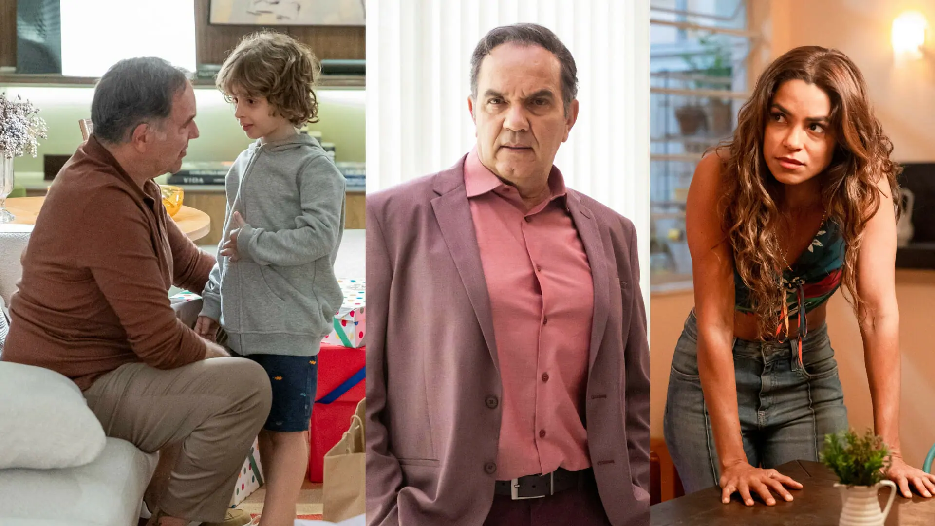 Guerra (Humberto Martins), Tonho (Vicente Alvite) e Brisa (Lucy Alves) em Travessia