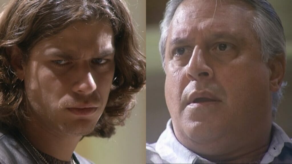 Marcos (Fábio Assunção) e Bruno (Antonio Fagundes) de O Rei do Gado