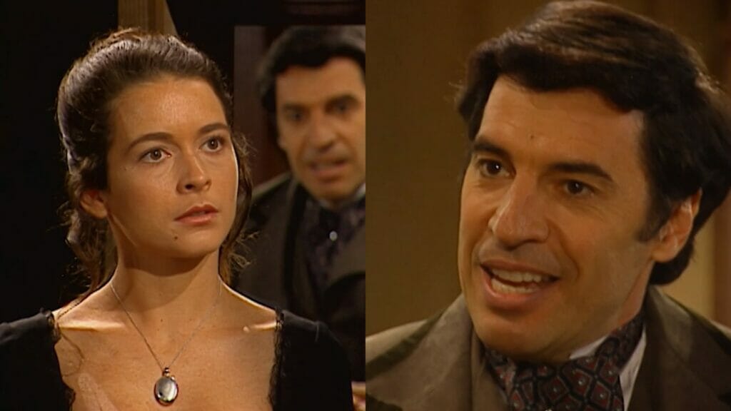 Olívia (Cláudia Abreu) e Higino Ventura (Paulo Betti) de Força de Um Desejo