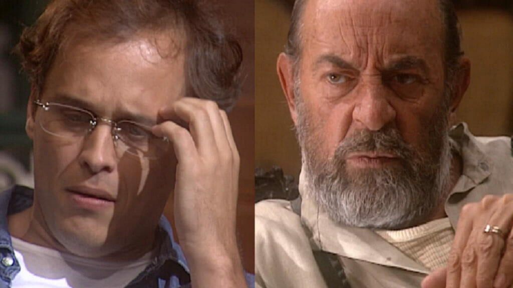 Tavinho (Guilherme Fontes) e Geremias (Raul Cortez) em O Rei do Gado