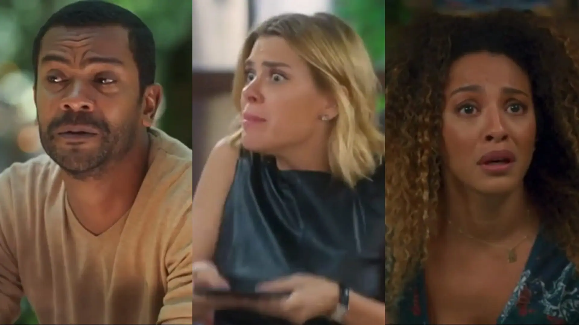 Ben (Samuel de Assis), Lumiar (Carolina Dieckmann) e Sol (Sheron Menezzes) de Vai na Fé