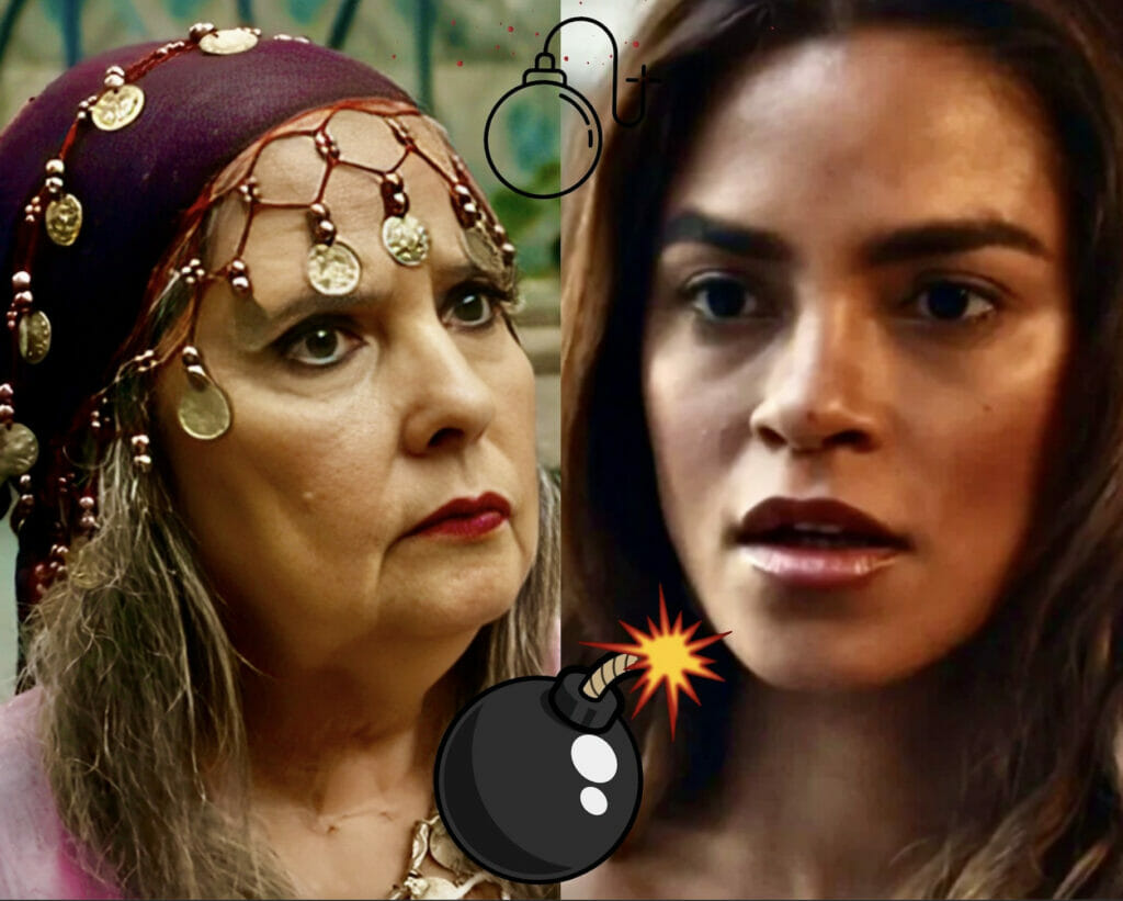 Cigana (Sura Berditchevsky) encara Brisa (Lucy Alves) em Travessia