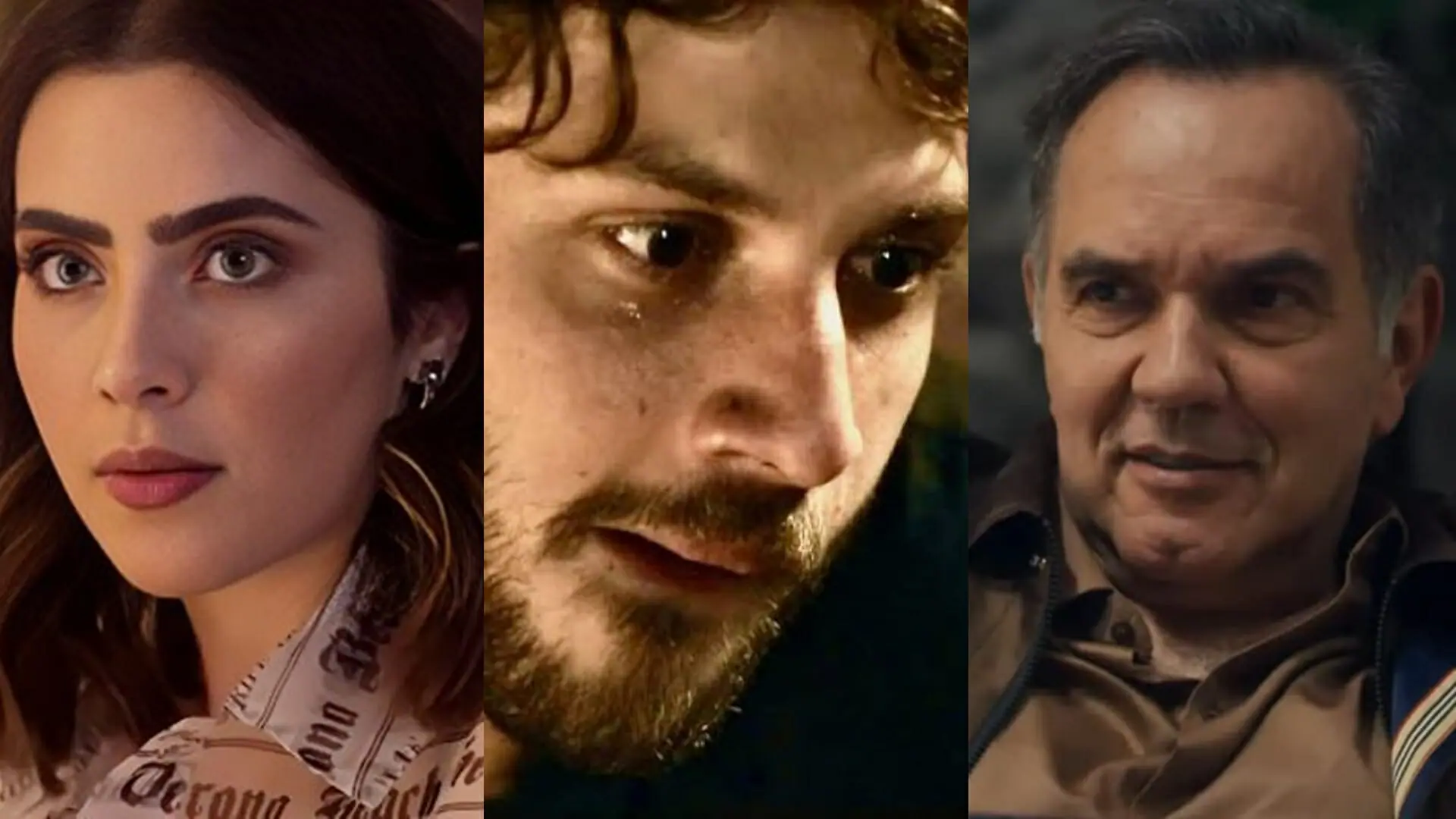 Chiara (Jade Picon), Ari (Chay Suede) e Guerra (Humberto Martins) de Travessia