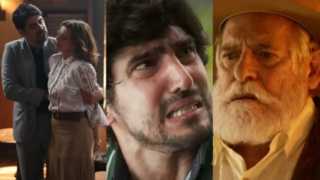Deodora (Débora Bloch), Noé (Marcelo Adnet), Tertulinho (Renato Góes) e Tertúlio (José de Abreu) de Mar do Sertão