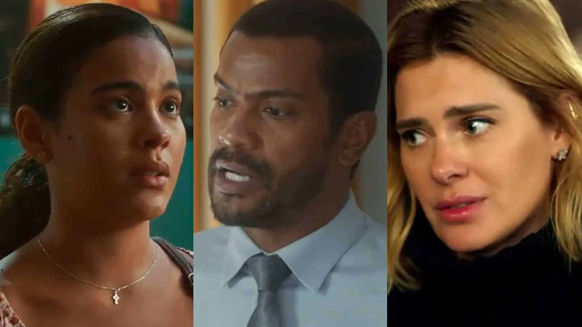 Jenifer (Bella Campos), Ben (Samuel de Assis) e Lumiar (Carolina Dieckmann) de Vai na Fé