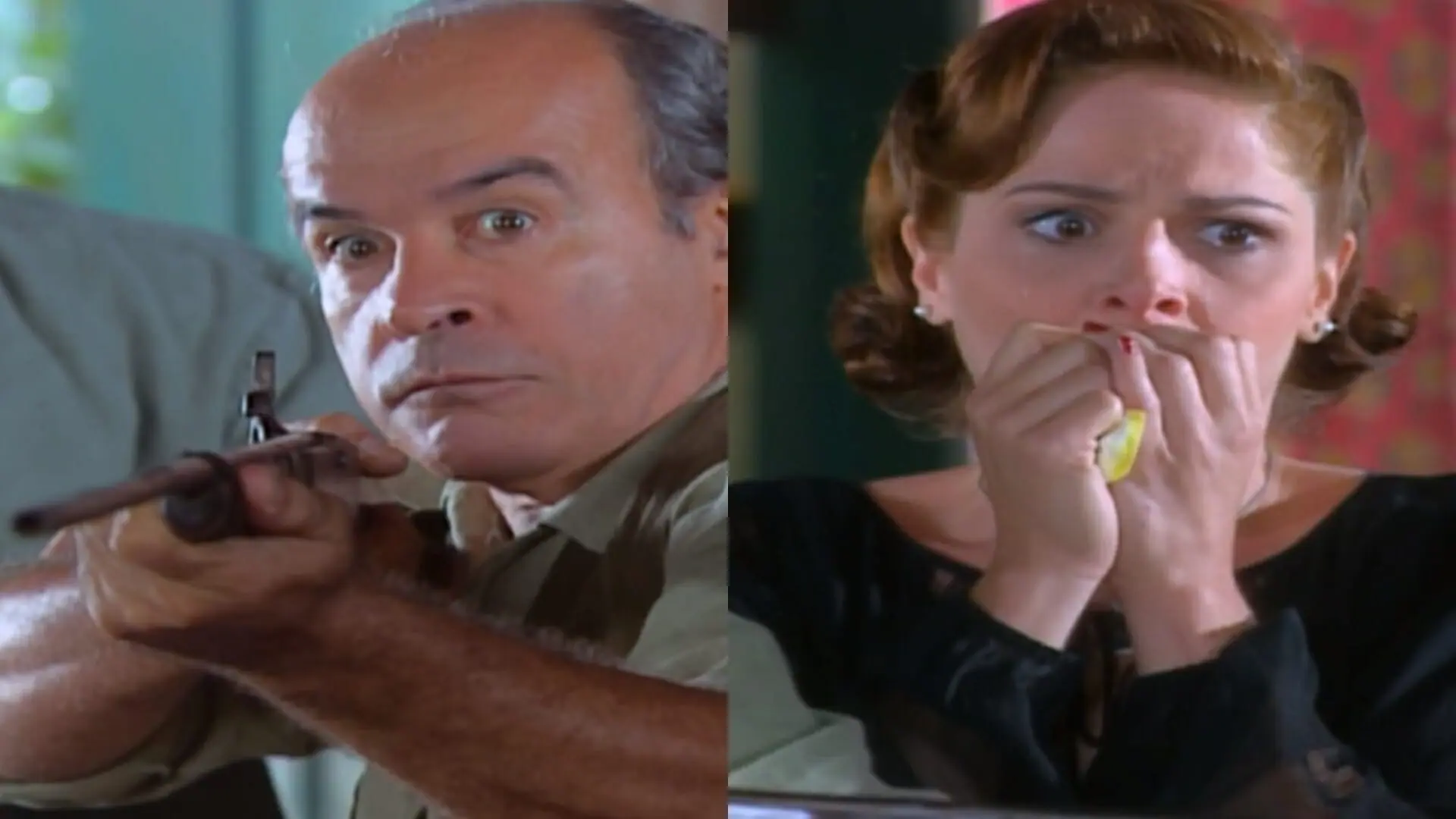 Margarido (Osmar Prado) e Márcia (Drica Moraes) de Chocolate com Pimenta