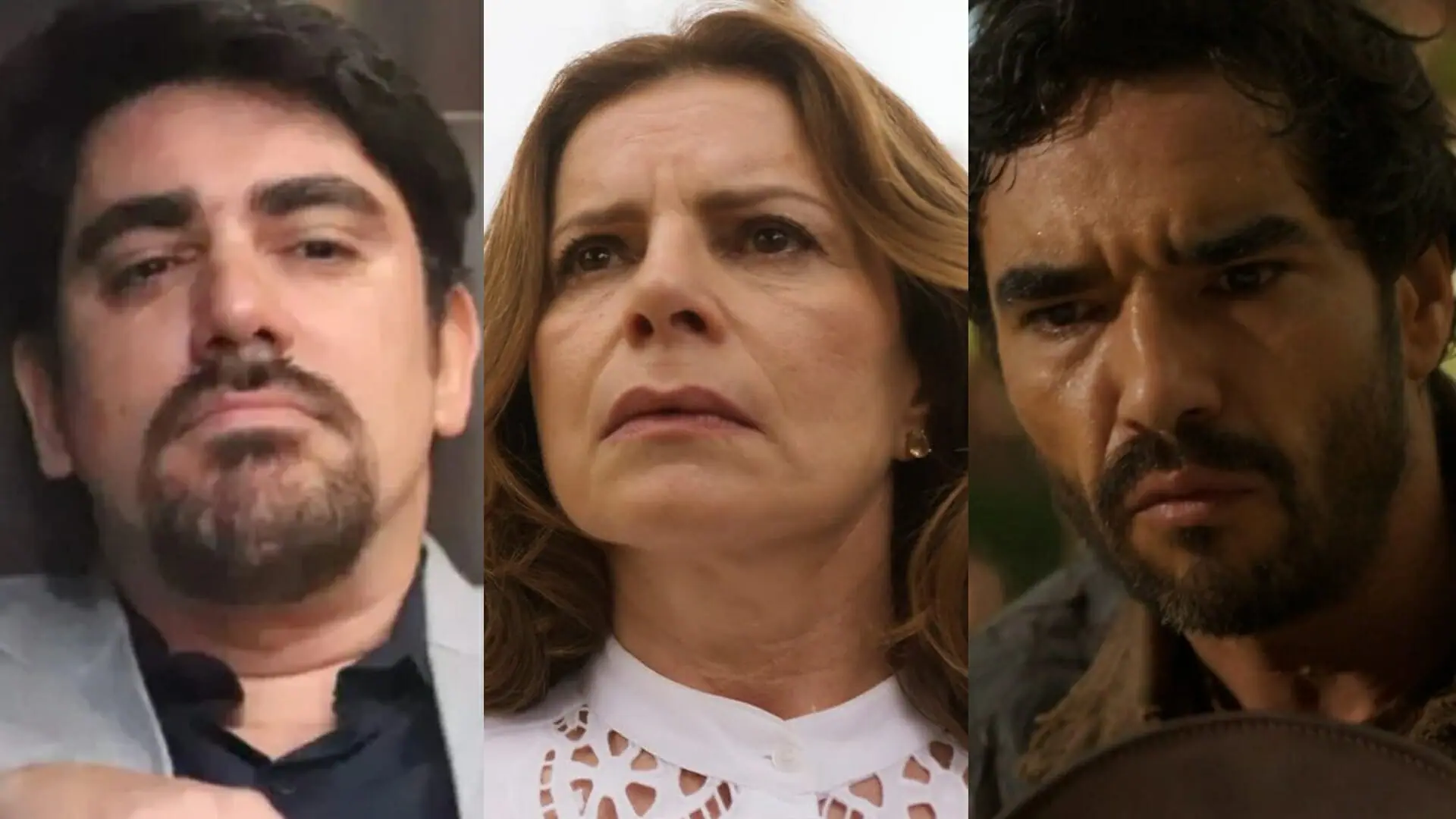 Noé (Marcelo Adnet), Deodora (Débora Bloch) e Pajeú (Caio Blat) de Mar do Sertão