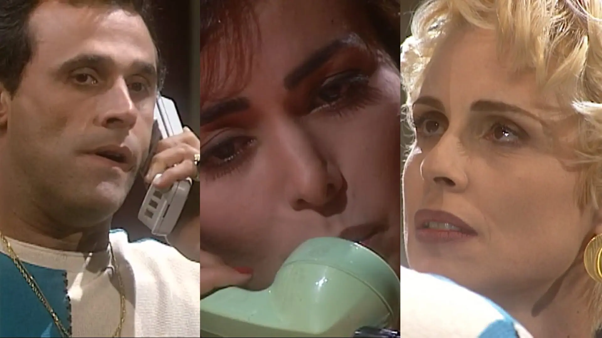 Ralf (Oscar Magrini), Suzane (Leila Lopes) e Léia (Silvia Pfeifer) de O Rei do Gado