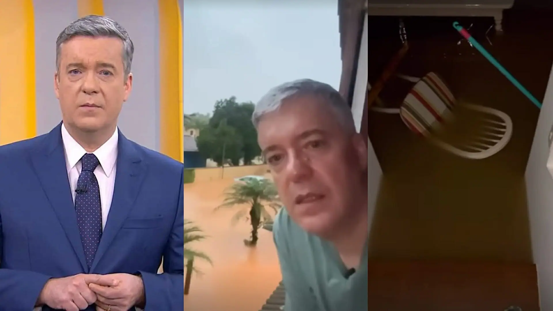Roberto Kovalick, apresentador do Hora1, enfrentou inundação
