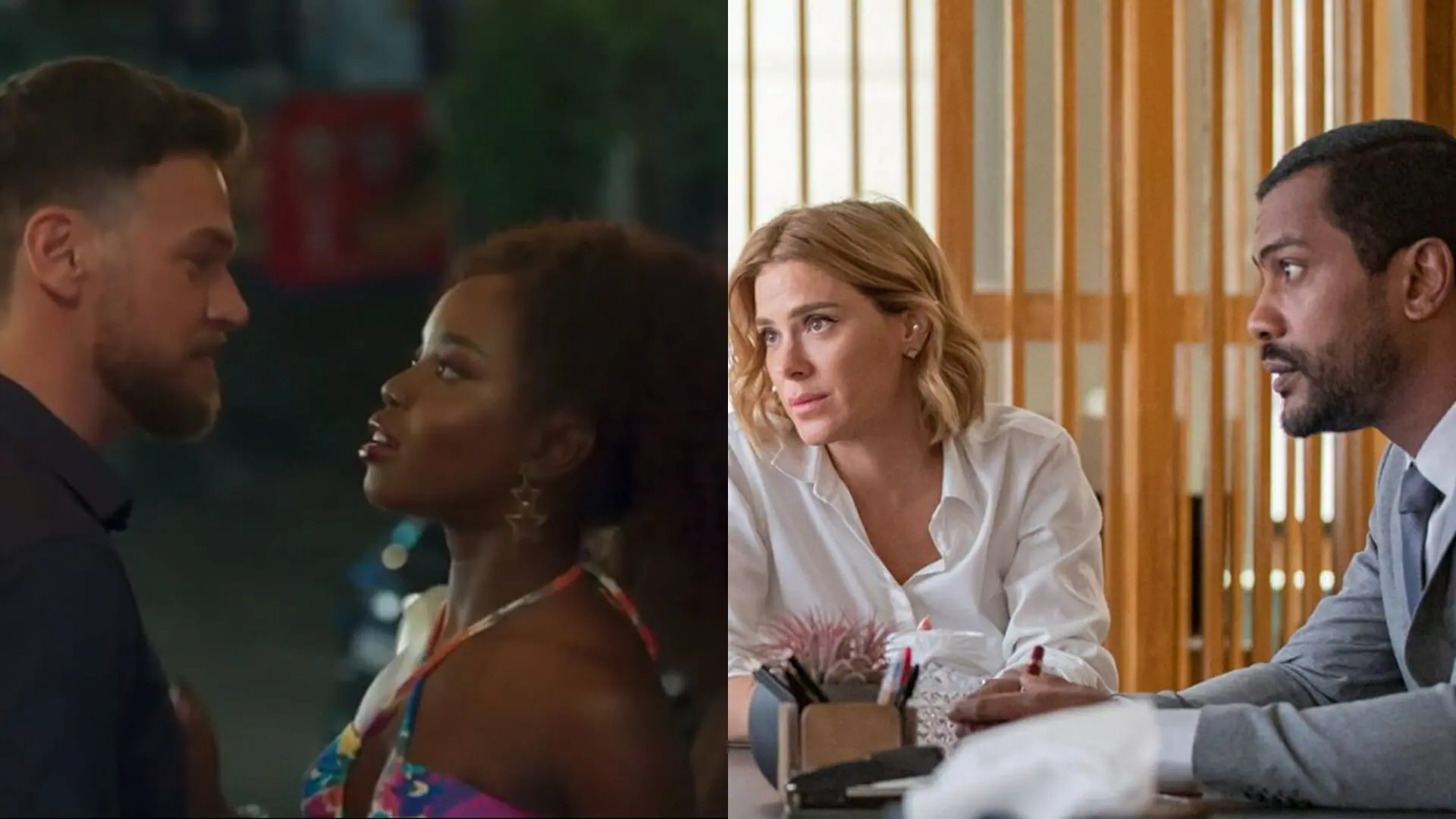 Theo (Emílio Dantas), Kate (Clara Moneke), Lumiar (Carolina Dieckmann) e Ben (Samuel de Assis) de Vai na Fé