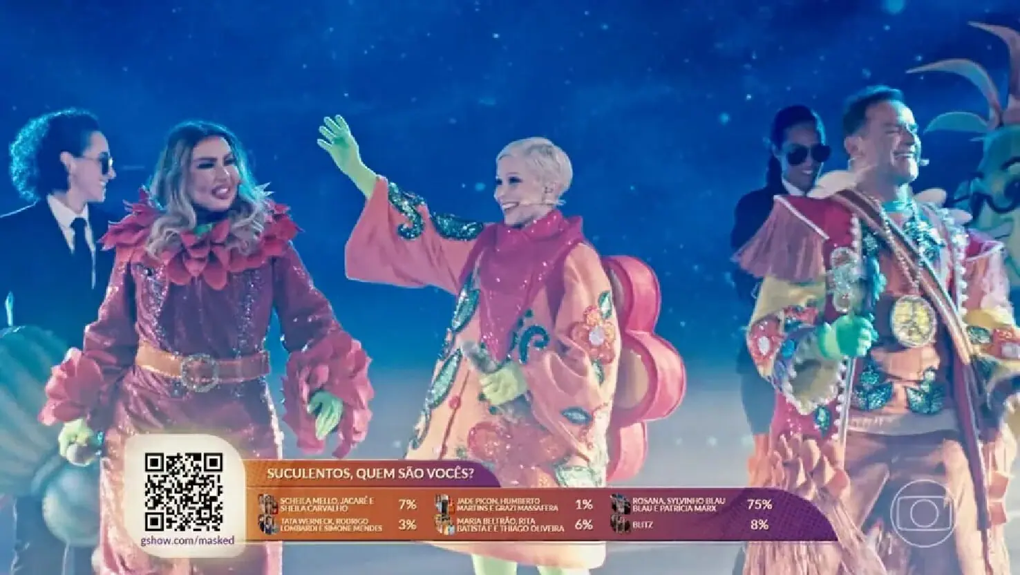 Rosana, Patrícia Marx e Sylvinho Blau-Blau foram Os Suculentos no The Masked Singer Brasil