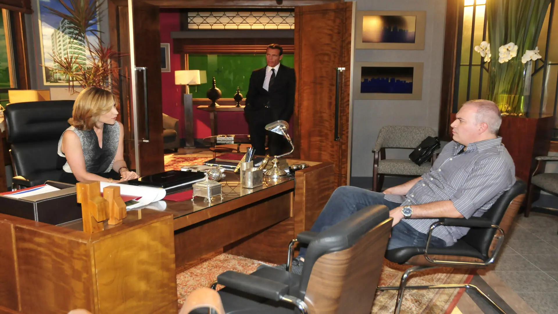 Regina (Beth goulart), Maurício (Mario Gomes) e cleber (Sandro Rocha) em Vidas em Jogo