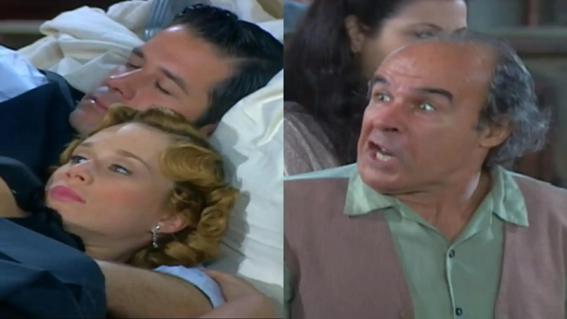 Ana Francisca (Mariana Ximenes), Danilo (Murilo Benício) e Margarido (Osmar Prado) de Chocolate com Pimenta