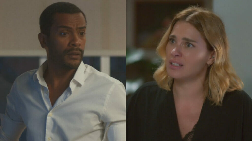 Ben (Samuel de Assis) e Lumiar (Carolina Dieckmann) em Vai na Fé
