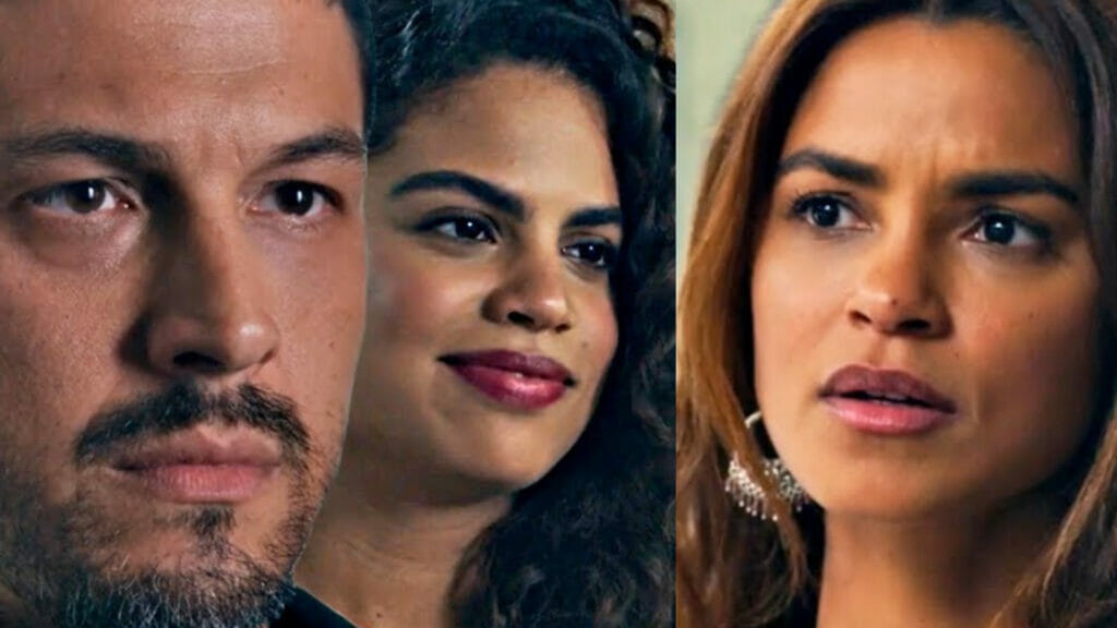 Brisa (Lucy Alves), Bia (Clara Buarque) e Oto (R&ocirc;mulo Estrela) em Travessia
