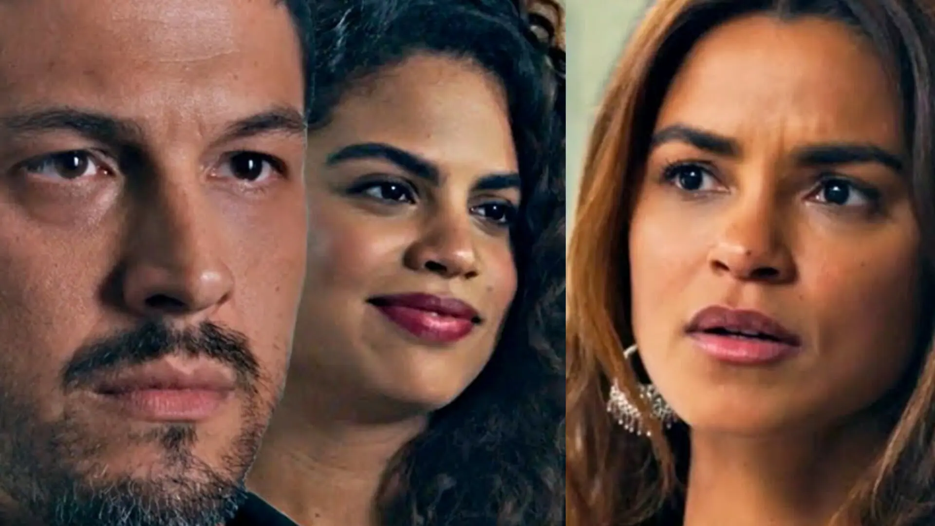 Brisa (Lucy Alves), Bia (Clara Buarque) e Oto (Rômulo Estrela) em Travessia