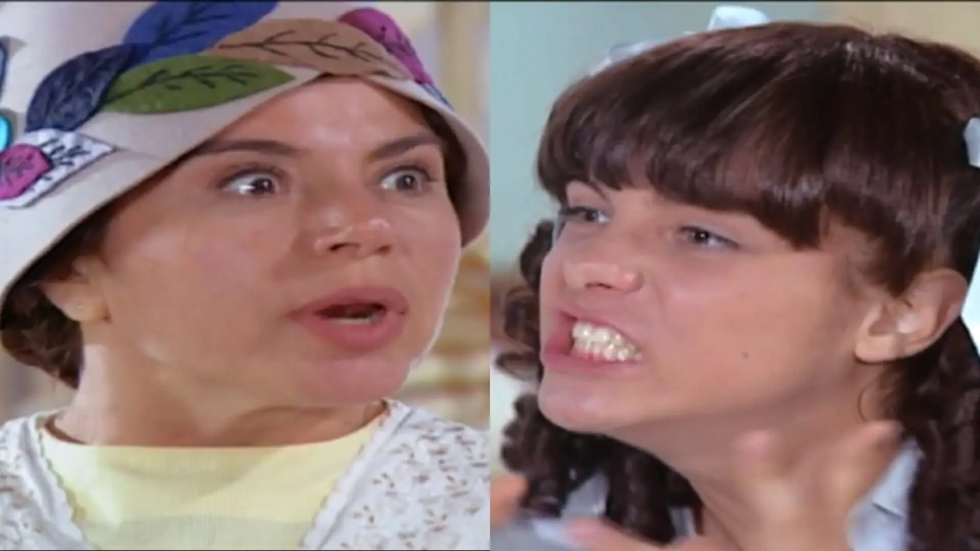 Cândida (Yeda Dantas) e Bernadete (Kayky Brito) de Chocolate com Pimenta