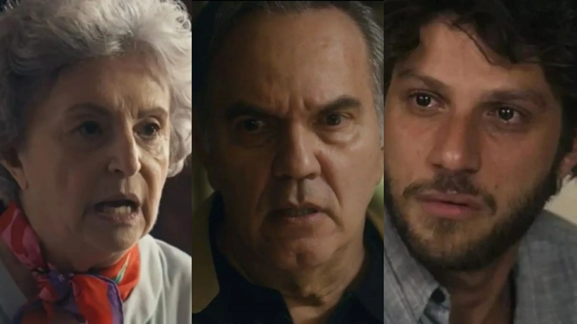 Cotinha (Ana Lucia Torre), Guerra (Humberto Martins) e Ari (Chay Suede) de Travessia