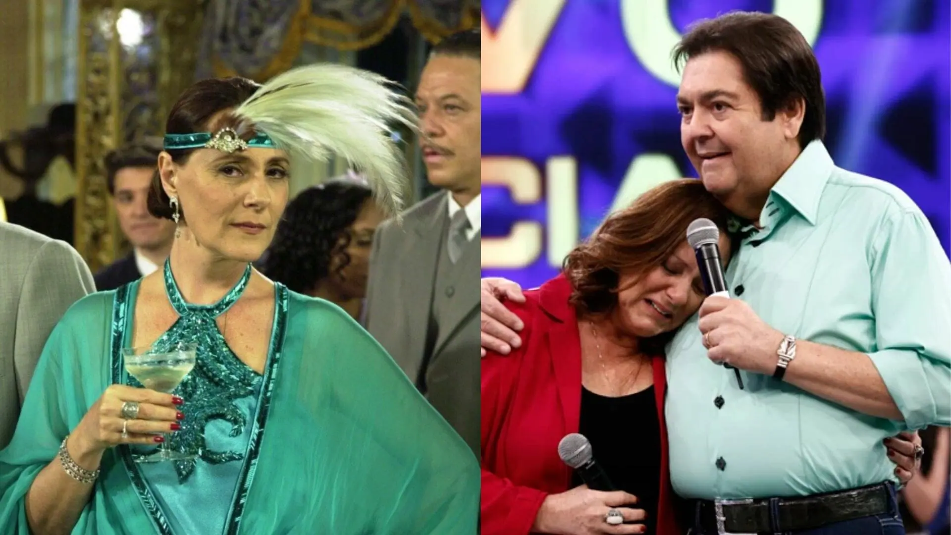 Elizabeth Savala em Chocolate com Pimenta e, ao lado, com Faustão