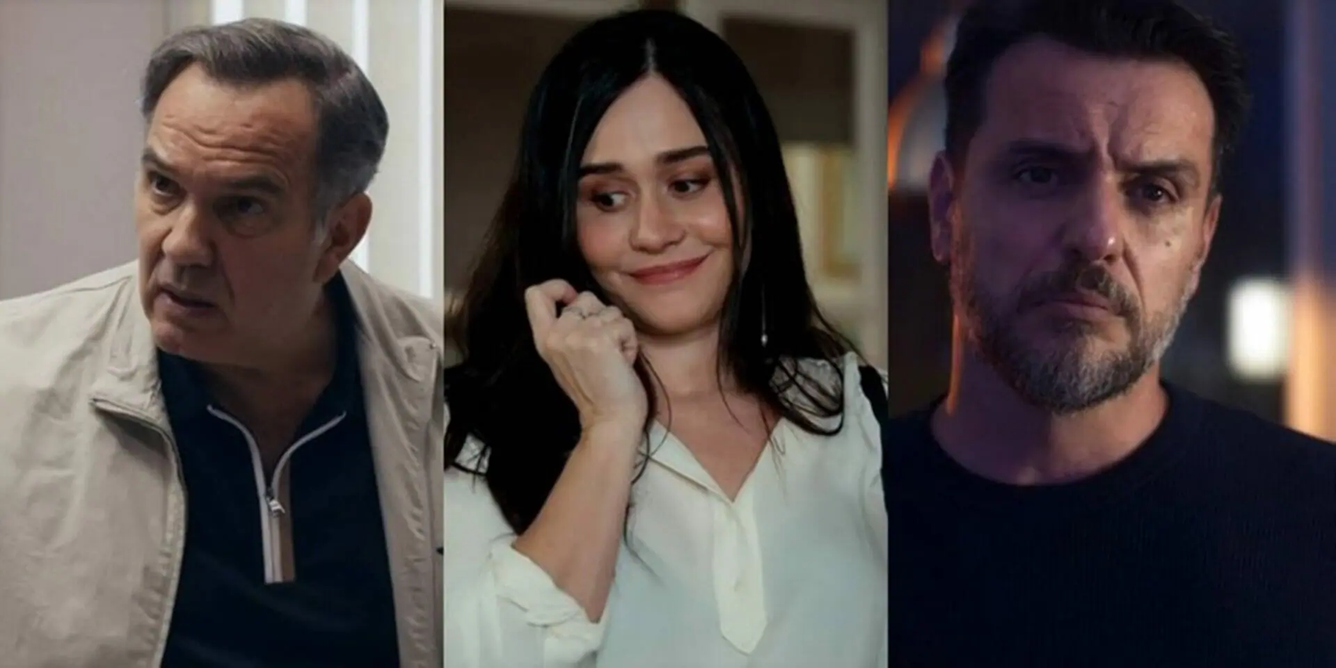 Guerra (Humberto Martins), Guida (Alessandra Negrini) e Moretti (Rodrigo Lombardi) de Travessia