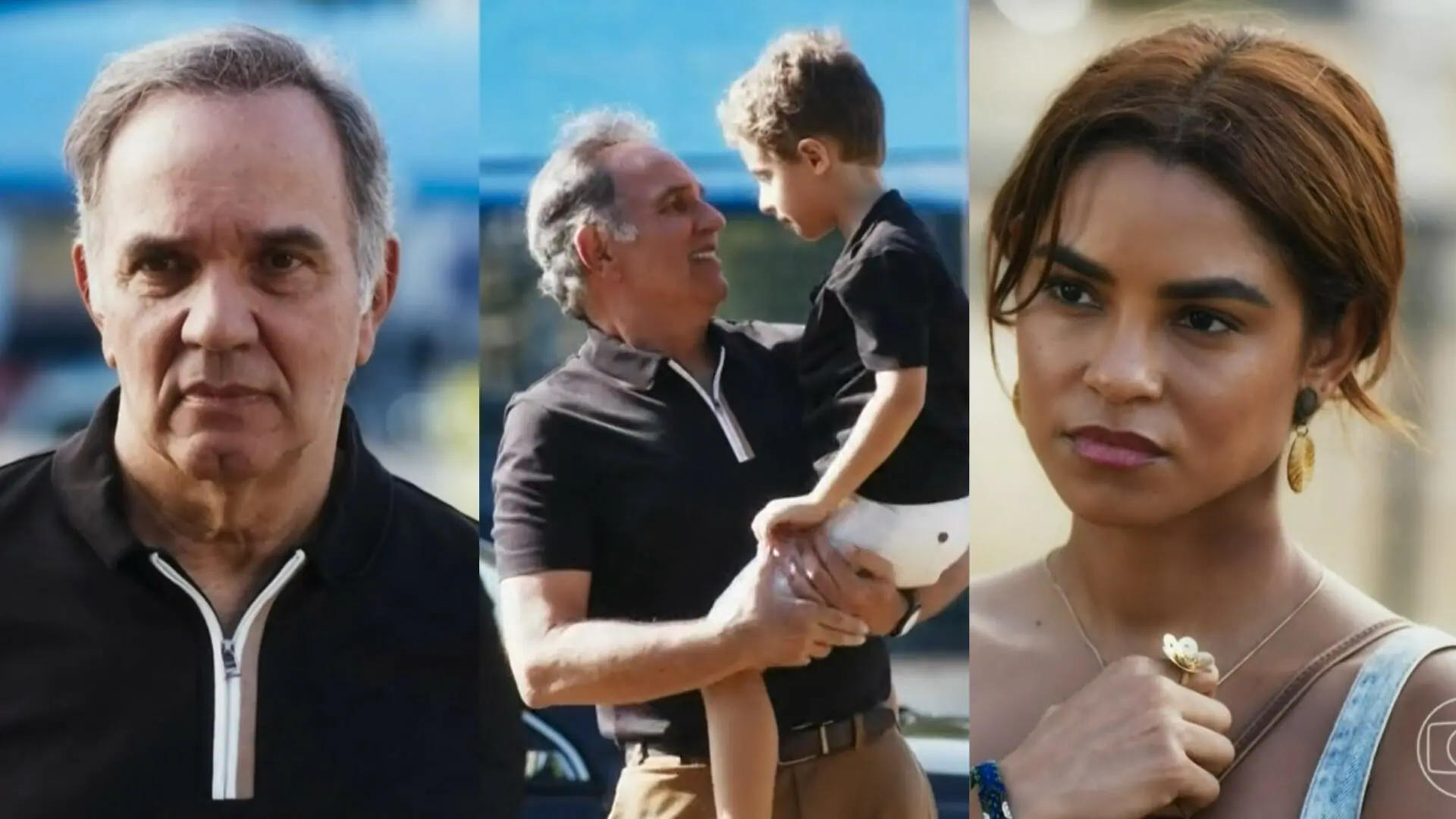 Guerra (Humberto Martins), Tonho (Vicente Alvite) e Brisa (Lucy Alves) em Travessia