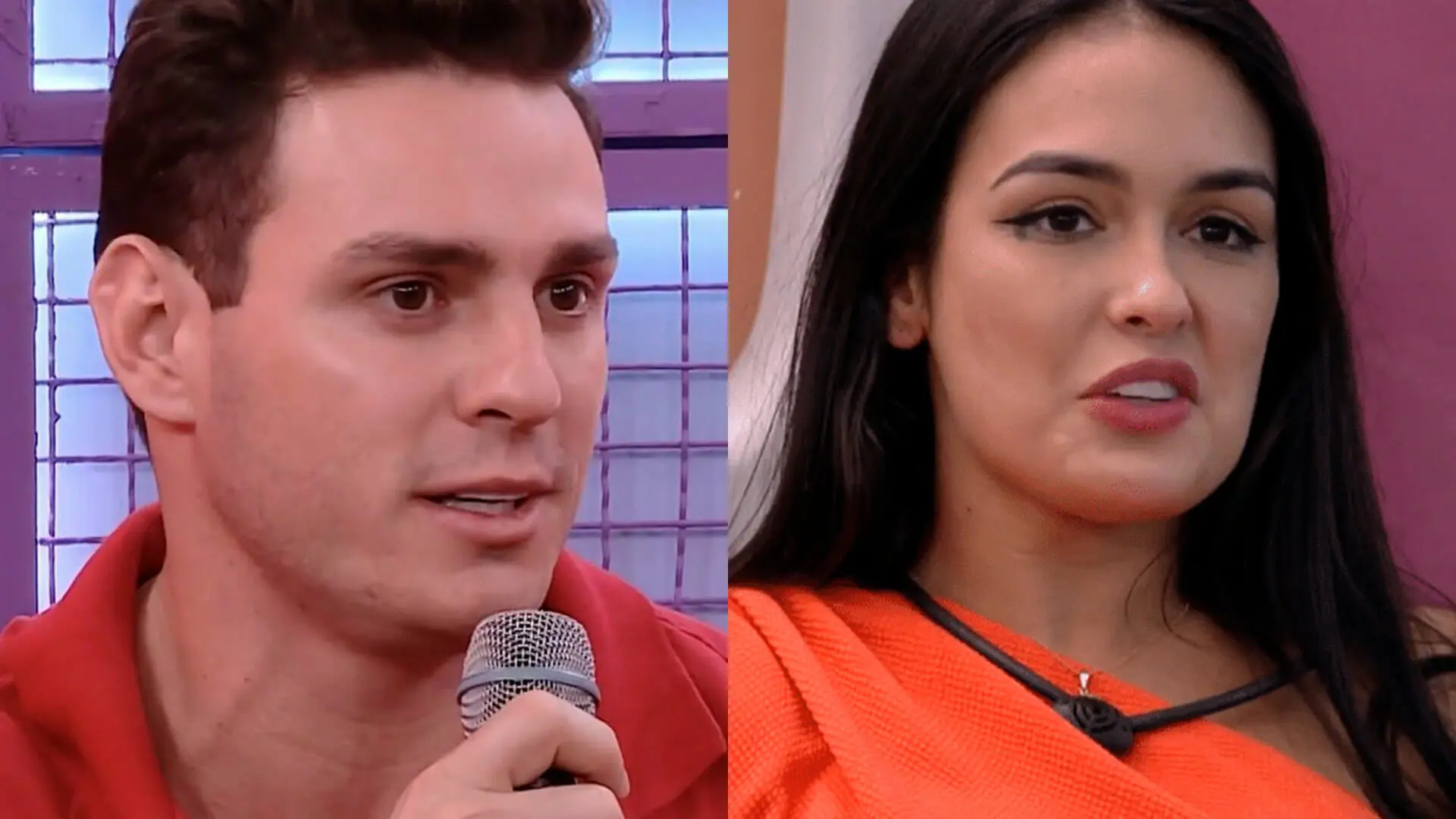 Gustavo, no Bate-Papo BBB, e Larissa após retornar ao BBB 23