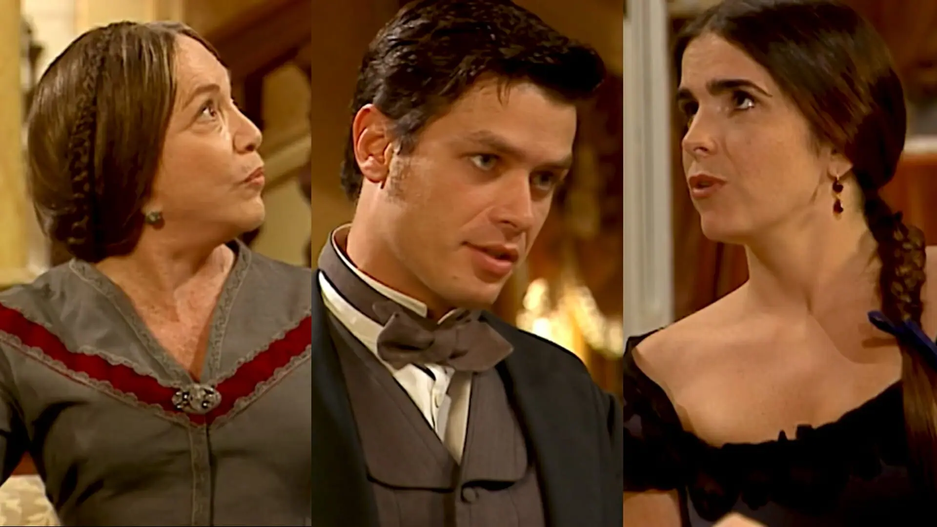Idalina (Nathália Timberg), Inácio (Fábio Assunção) e Ester (Malu Mader) de Força de Um Desejo