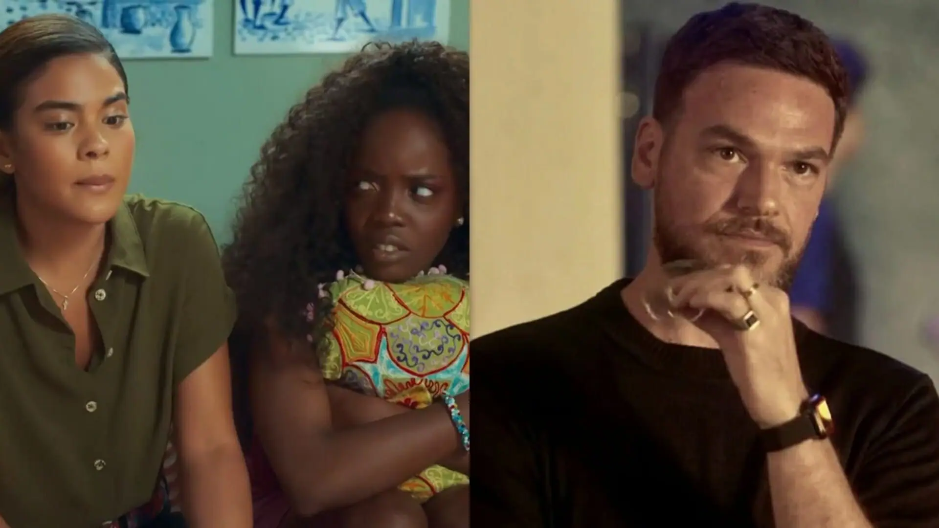 Jenifer (Bella Campos), Kate (Clara Moneke) e Theo (Emílio Dantas) de Vai na Fé