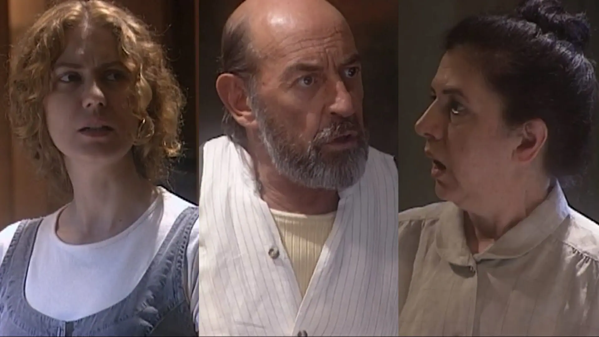 Luana (Patrícia Pillar), Geremias (Raul Cortez) e Judite (Walderez de Barros) de O Rei do Gado