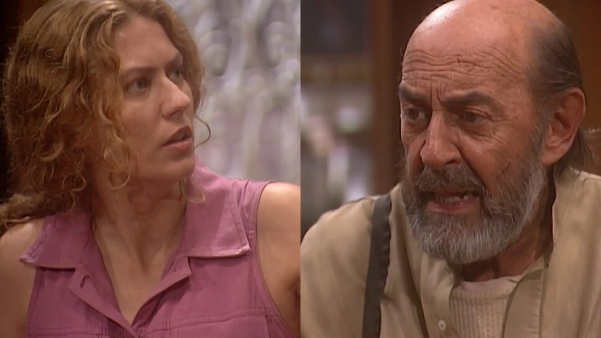 Luana (Patrícia Pillar) e Geremias (Raul Cortez) de O Rei do Gado