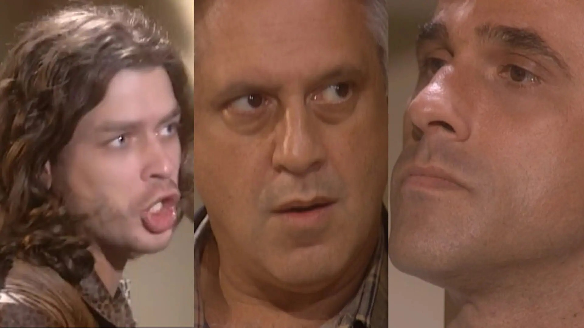 Marcos (Fábio Assunção), Bruno (Antonio Fagundes) e Ralf (Oscar Magrini) de O Rei do Gado
