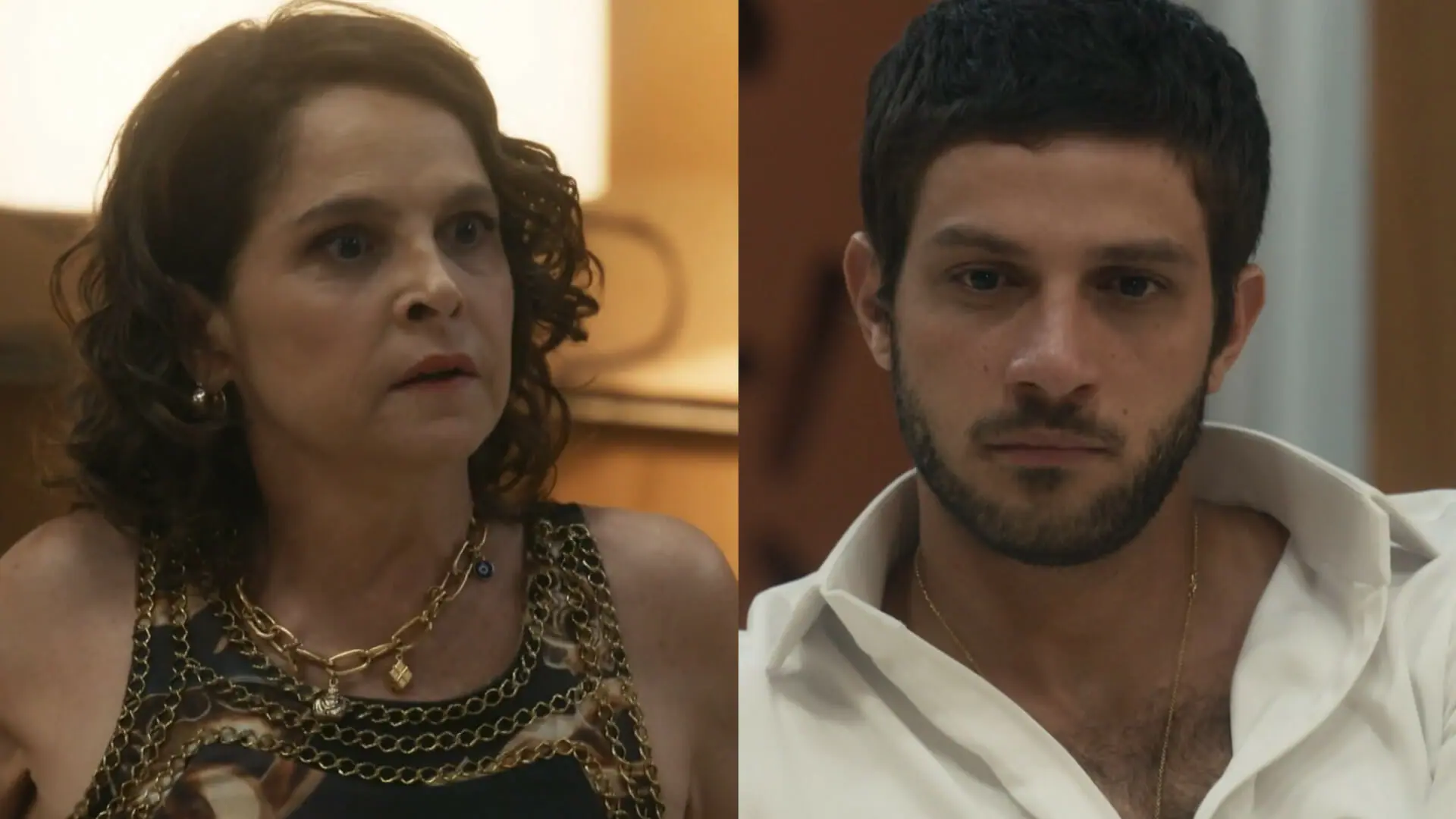 Ari (Chay Suede) e Núbia (Drica Moraes) em Travessia