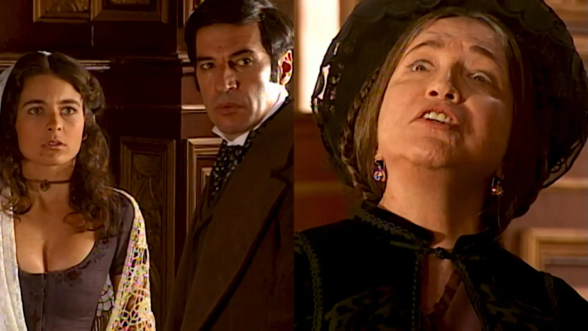 Olívia (Cláudia Abreu), Higino Ventura (Paulo Betti) e Idalina (Nathália Timberg) de Força de Um Desejo