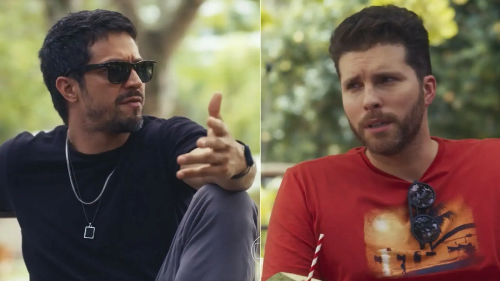 Oto (Rômulo Estrela) e Caíque (Thiago Fragoso) em Travessia