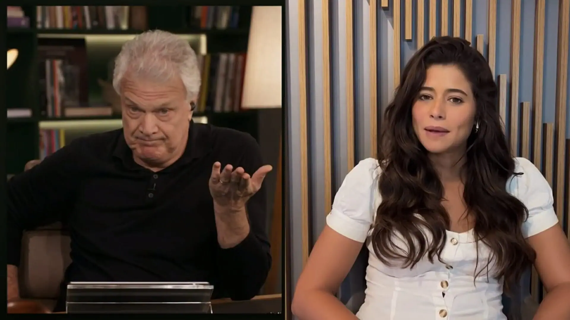 Pedro Bial e Isadora Cruz no Conversa com Bial