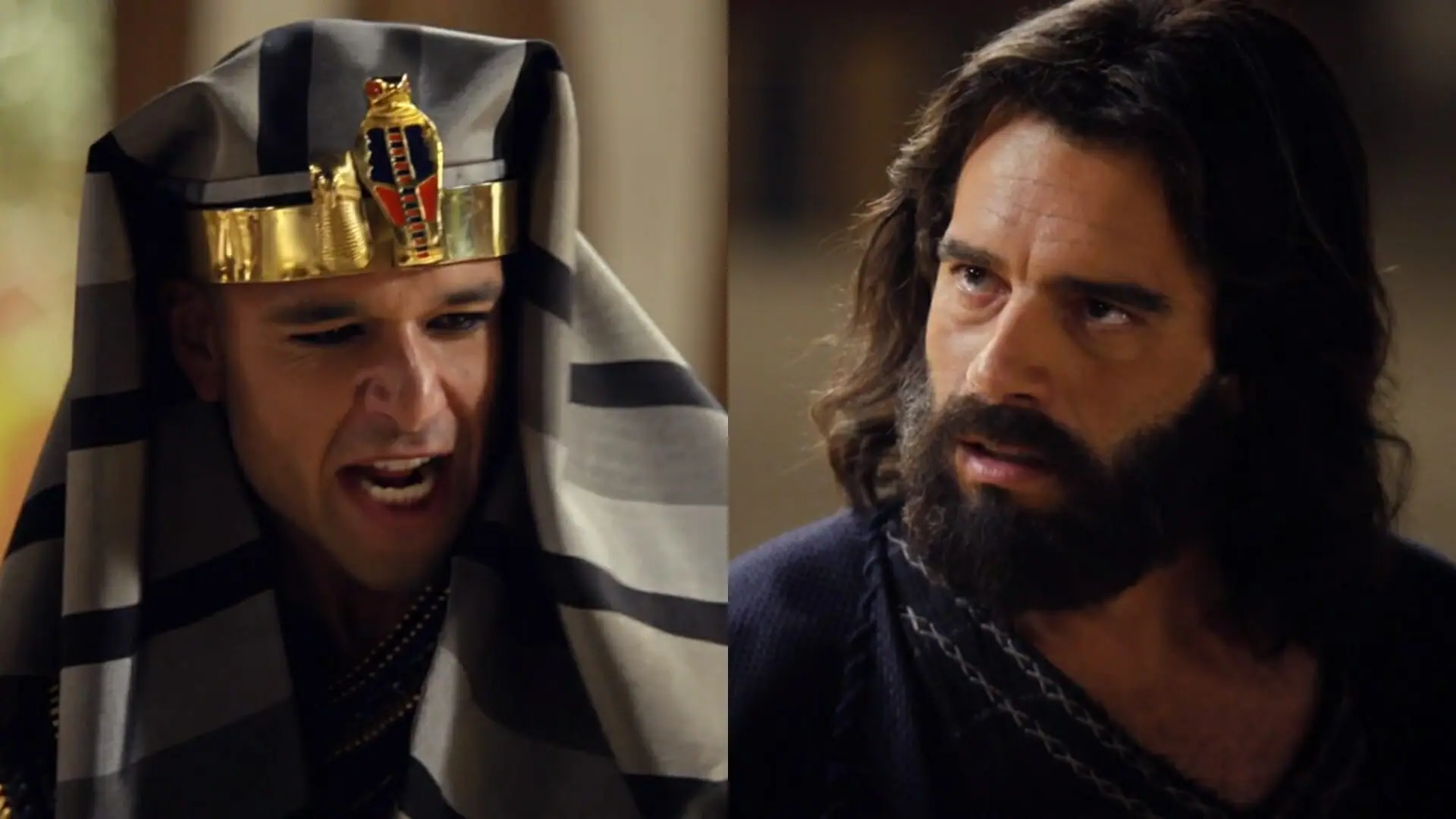 Ramsés (Sergio Marone) e Moisés (Guilherme Winter) de Os Dez Mandamentos