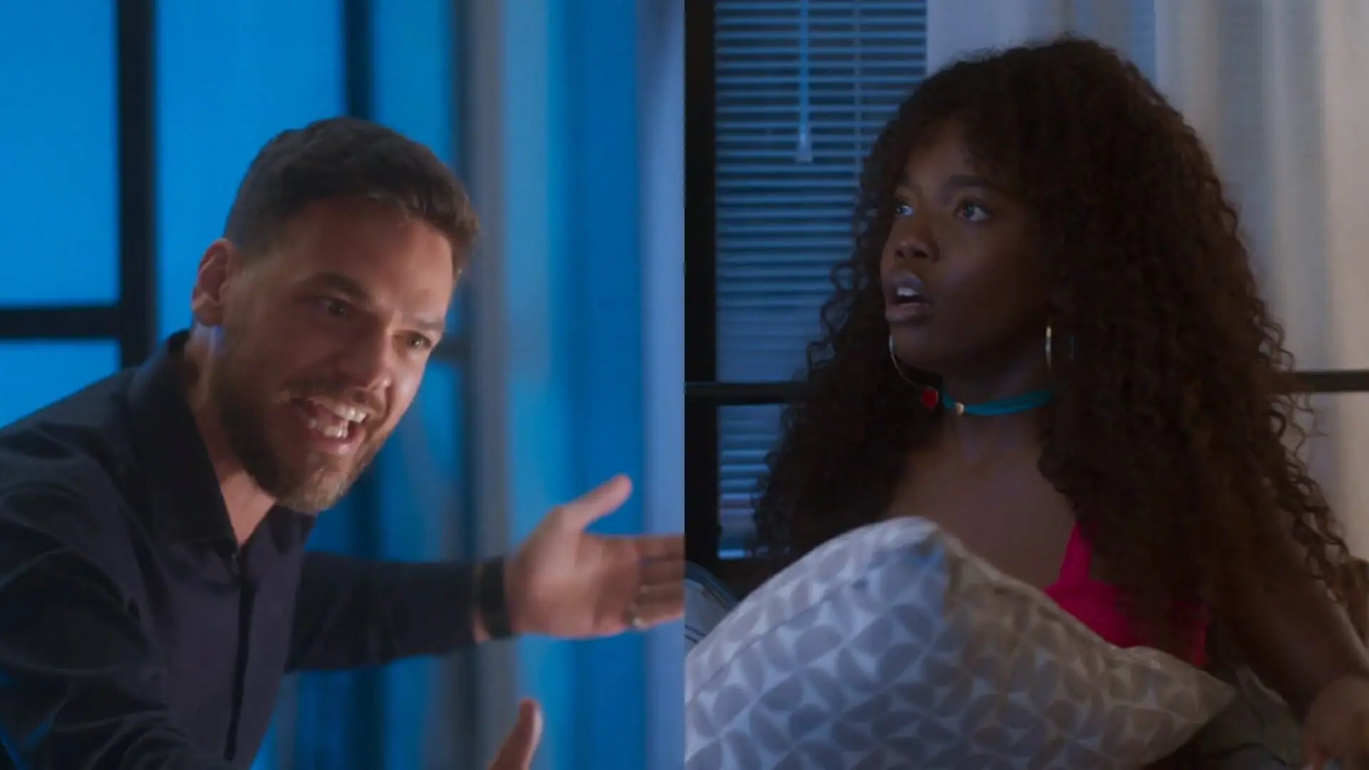 Theo (Emílio Dantas) e Kate (Clara Moneke) de Vai na Fé