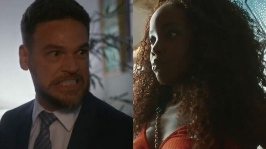 Theo (Emílio Dantas) e Kate (Clara Moneke) de Vai na Fé