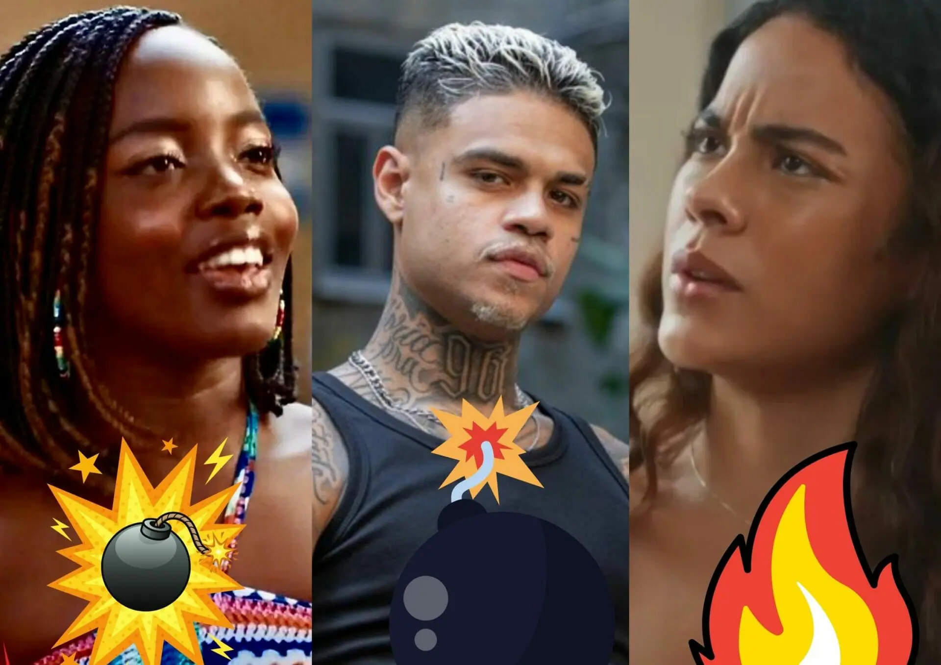Kate (Clara Moneke), Jenifer (Bella Campos) e Hugo (MC Cabelinho) em Vai na Fé