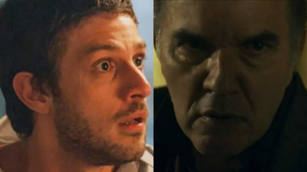 Ari (Chay Suede) e Guerra (Humberto Martins) de Travessia